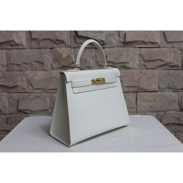 2014 Hermes Kelly 28cm Epsom Leather Bag White with Gold hardware