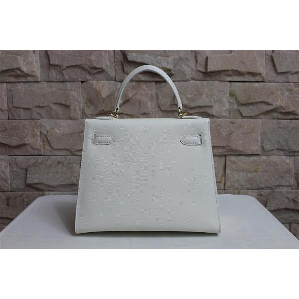 2014 Hermes Kelly 28cm Epsom Leather Bag White with Gold hardware