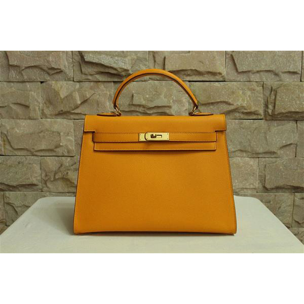 2014 Hermes Kelly 28cm Togo Leather Bag Yellow with Gold hardware