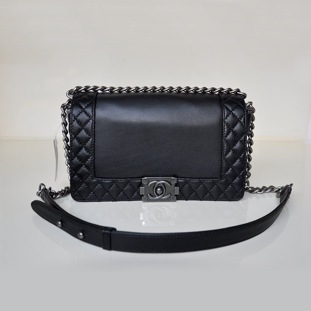 2014 LE Boy Chanel A67949 Black Flap Shoulder Bag in Calfskin Leather