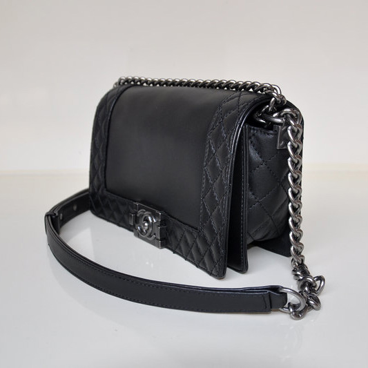 2014 LE Boy Chanel A67949 Black Flap Shoulder Bag in Calfskin Leather