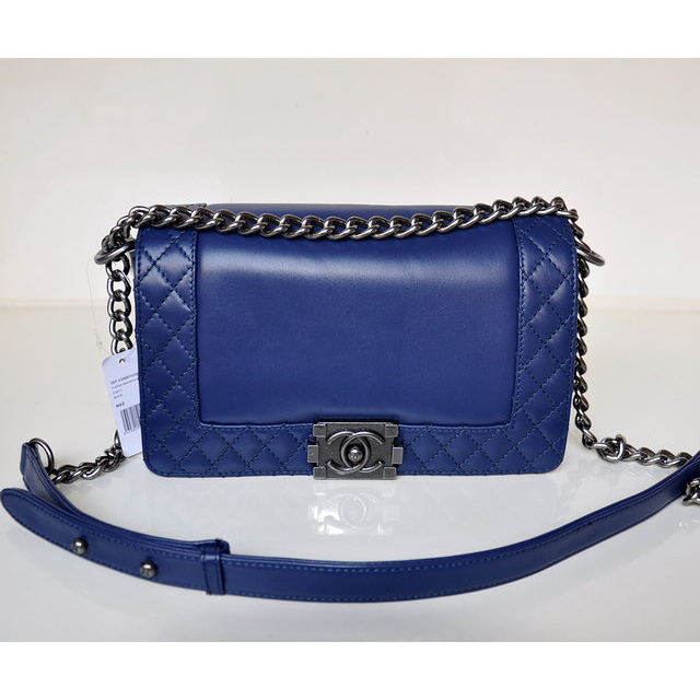 2014 LE Boy Chanel A67949 Blue Flap Shoulder Bag in Calfskin Leather