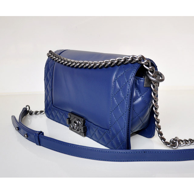 2014 LE Boy Chanel A67949 Blue Flap Shoulder Bag in Calfskin Leather