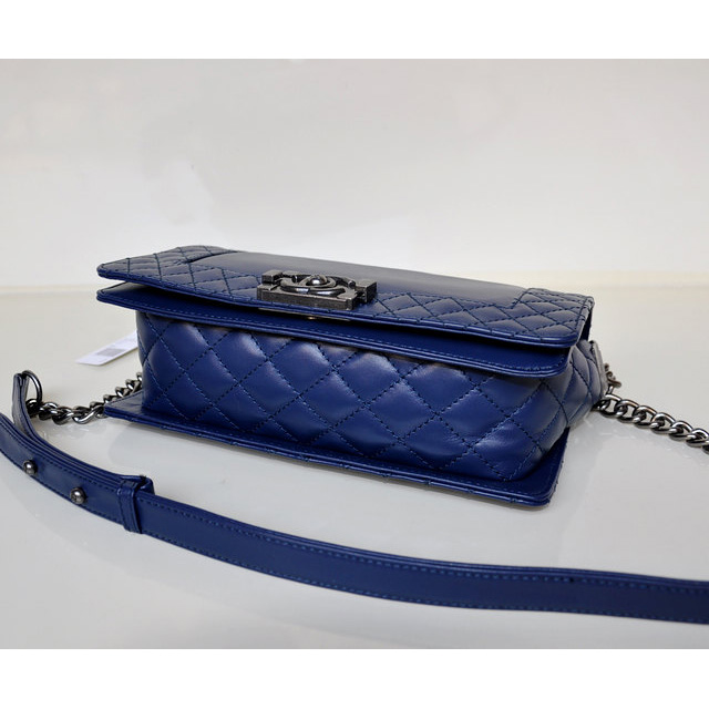 2014 LE Boy Chanel A67949 Blue Flap Shoulder Bag in Calfskin Leather