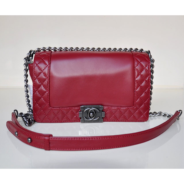 2014 LE Boy Chanel A67949 Claret Flap Shoulder Bag in Calfskin Leather