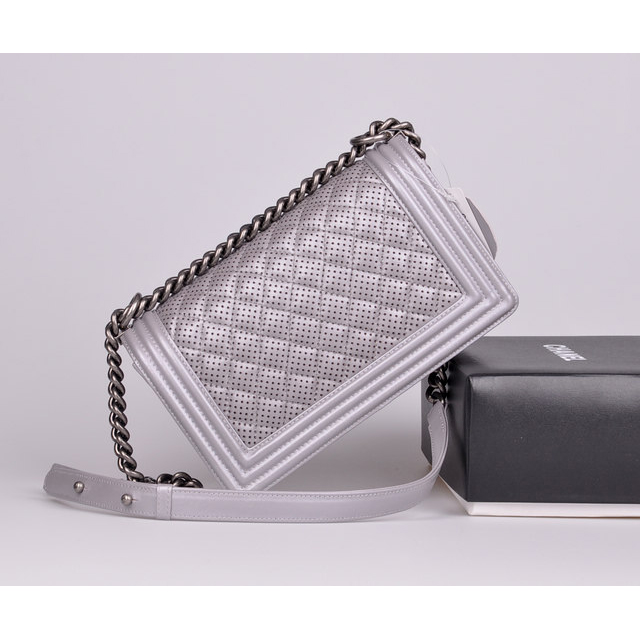 2014 Le Boy Chanel A90164 Silver Flap Shoulder Bag in Original Leather