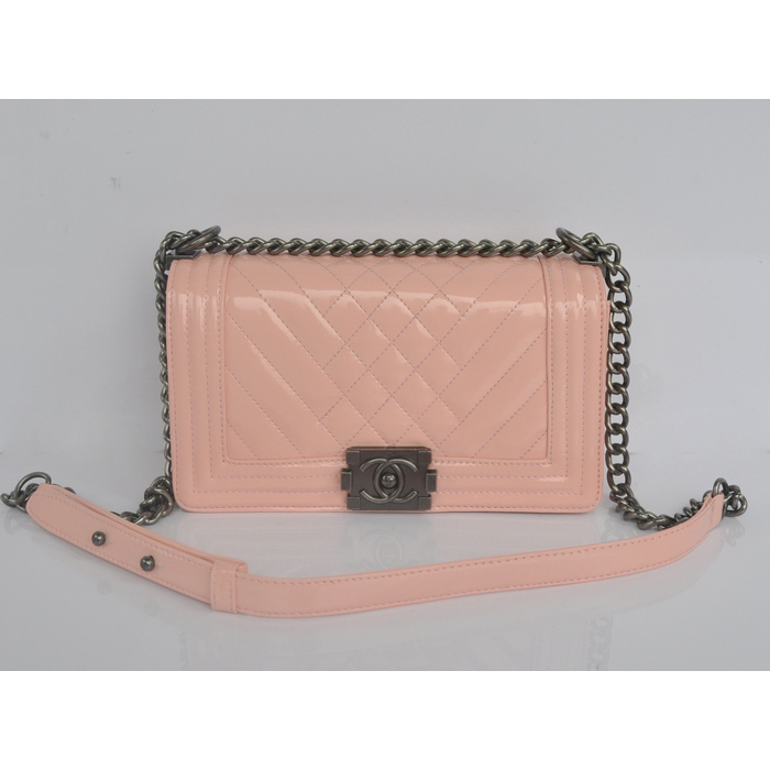 2014 Le Boy Chanel A90191 Pink Flap Shoulder Bag in Patent Leather