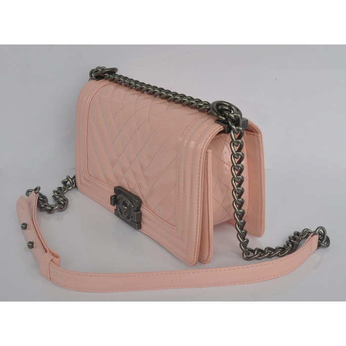 2014 Le Boy Chanel A90191 Pink Flap Shoulder Bag in Patent Leather