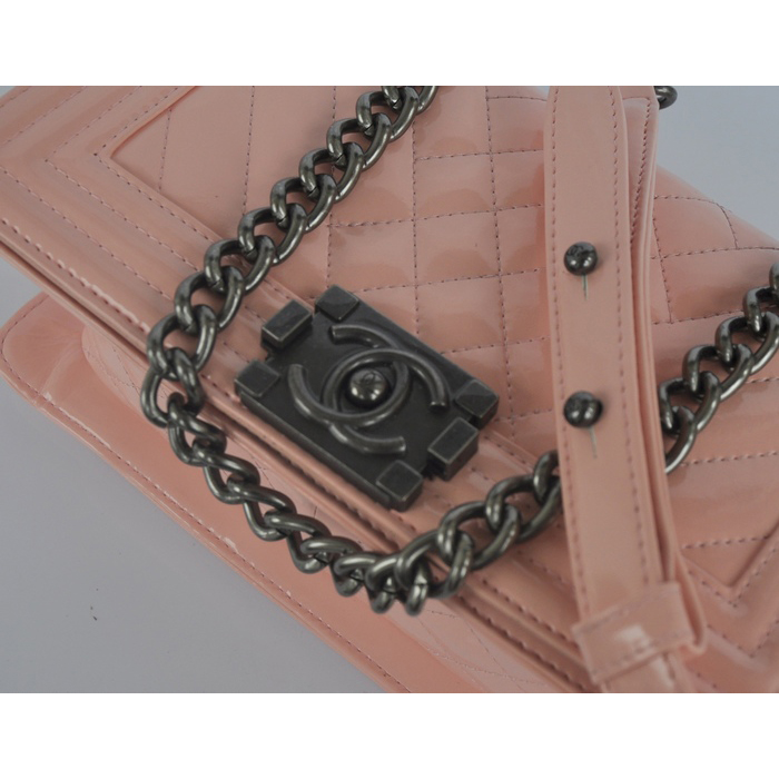 2014 Le Boy Chanel A90191 Pink Flap Shoulder Bag in Patent Leather