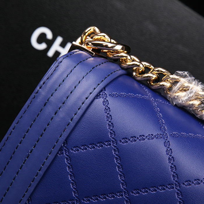 2014 Le Boy Chanel Flap Shoulder Bag Original Calf Leather A67086 Blue