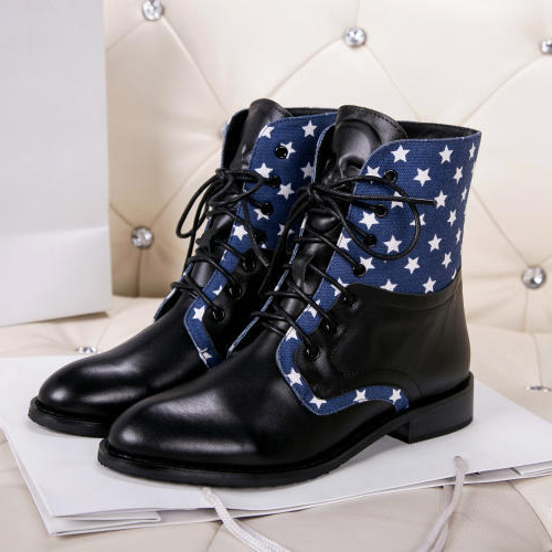 2015 Alexander Pentagram Printed Denim fight skin strap boots