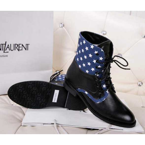 2015 Alexander Pentagram Printed Denim fight skin strap boots