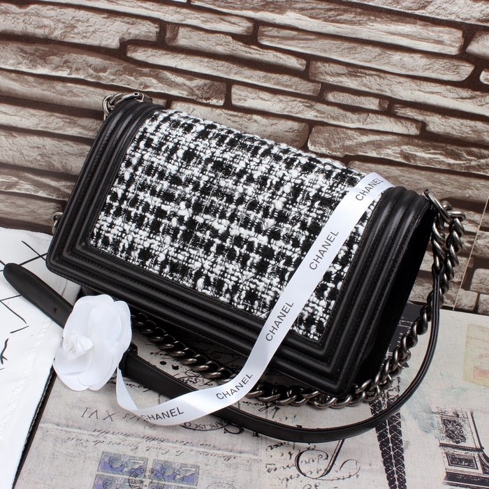 2015 Boy Chanel Fabric Flap Shoulder Bag A67086 Black