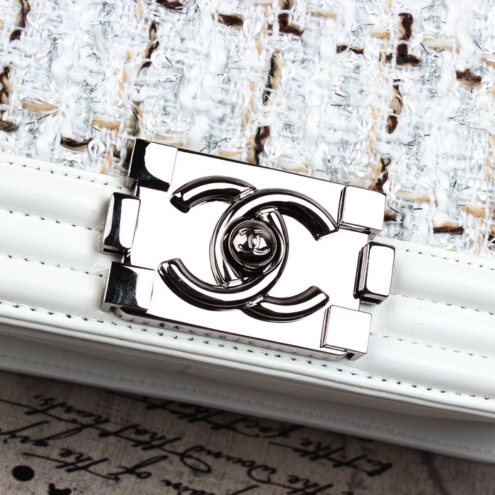 2015 Boy Chanel Fabric Flap Shoulder Bag A67086 White