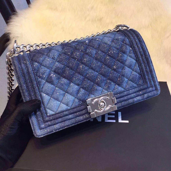 2015 Boy Chanel Flap Shoulder Bag Denim A67086 Blue