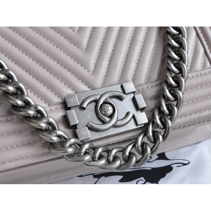 2015 Boy Chanel Flap Shoulder Bag Herringbone Stitching A92493 Apricot