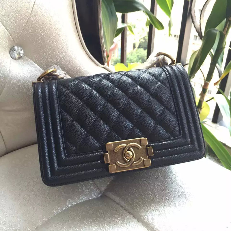 2015 Boy Chanel Flap Shoulder Bag Original Caviar Leather A67085 Black