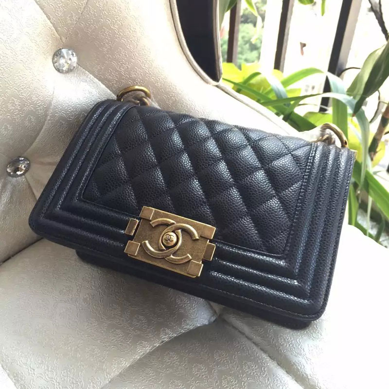 2015 Boy Chanel Flap Shoulder Bag Original Caviar Leather A67085 Black