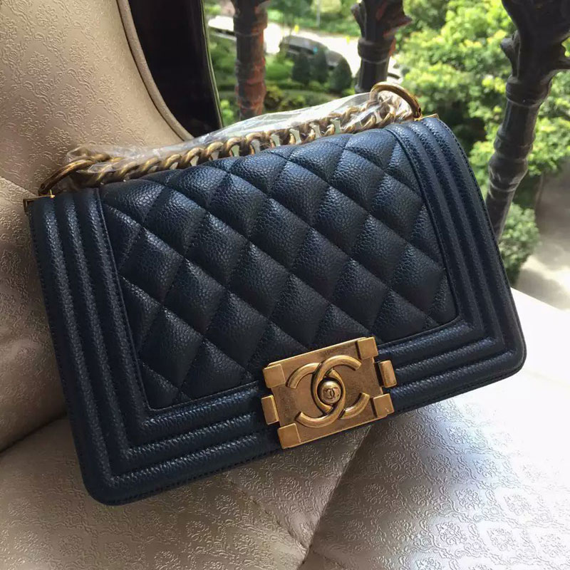 2015 Boy Chanel Flap Shoulder Bag Original Caviar Leather A67085 DarkBlue