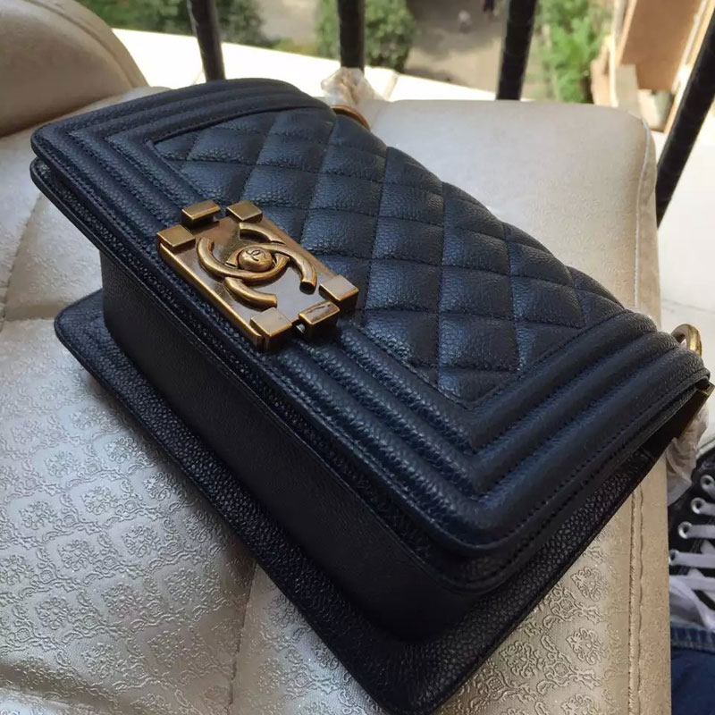 2015 Boy Chanel Flap Shoulder Bag Original Caviar Leather A67085 DarkBlue