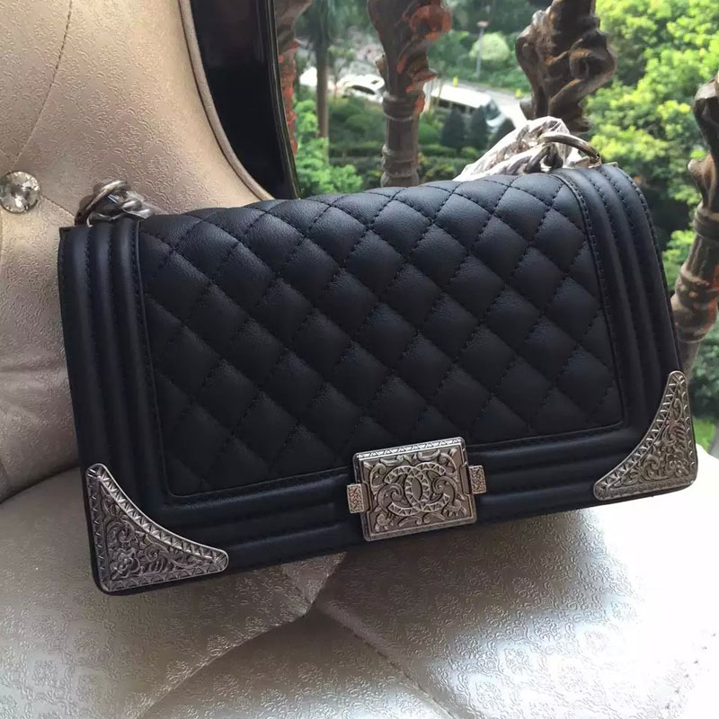 2015 Boy Chanel Flap Shoulder Bag Original Leather A67086 Black with Silver