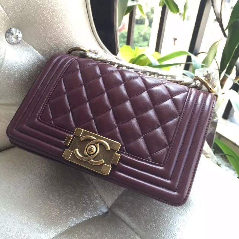 2015 Boy Chanel Flap Shoulder Bag Original Sheepskin Leather A67085 Claret