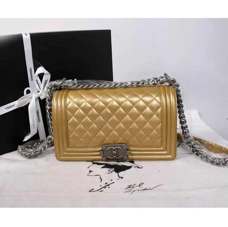 2015 Boy Chanel Flap Shoulder Bag Original leather A67086 Gold with Silver