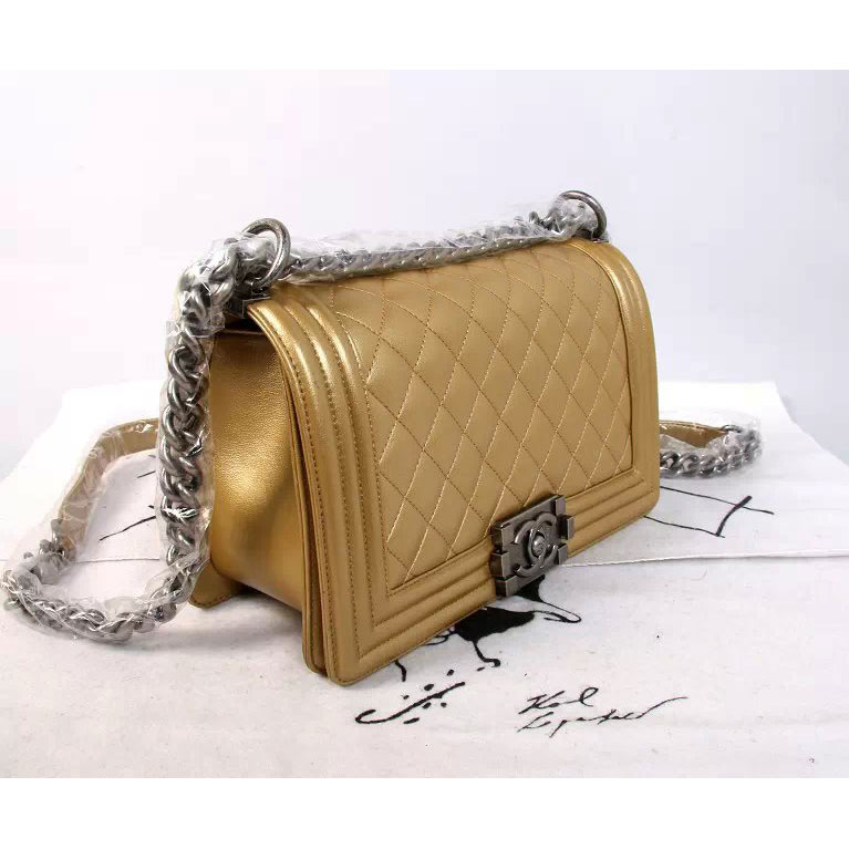 2015 Boy Chanel Flap Shoulder Bag Original leather A67086 Gold with Silver