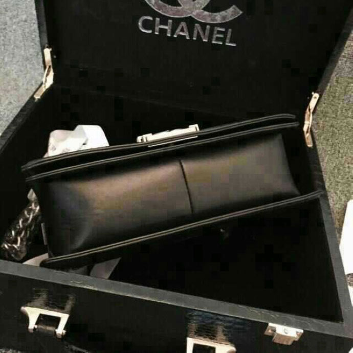 2015 Boy Chanel Flap Shoulder Bag Python Leather A66095 Black&Rose