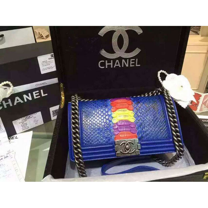 2015 Boy Chanel Flap Shoulder Bag Python Leather A66095 Blue