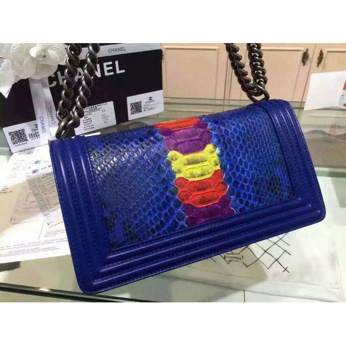 2015 Boy Chanel Flap Shoulder Bag Python Leather A66095 Blue