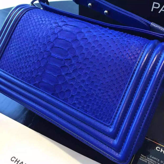 2015 Boy Chanel Flap Shoulder Bag Python Leather A66095 Blue with Silver