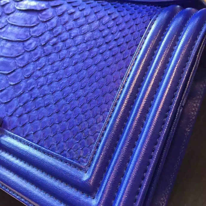 2015 Boy Chanel Flap Shoulder Bag Python Leather A66095 Blue with Silver