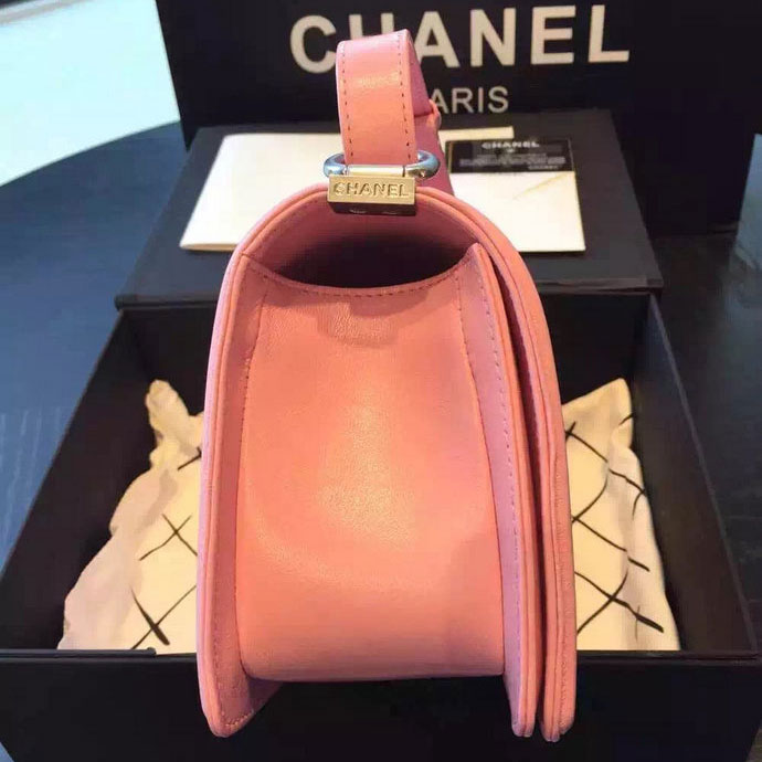 2015 Boy Chanel Flap Shoulder Bag Python Leather A66095 Pink with Silver