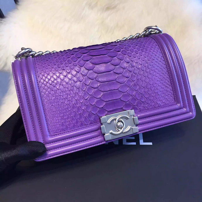 2015 Boy Chanel Flap Shoulder Bag Python Leather A66095 Purple