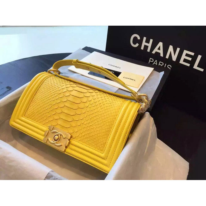 2015 Boy Chanel Flap Shoulder Bag Python Leather A66095 Yellow with Gold