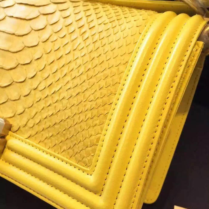 2015 Boy Chanel Flap Shoulder Bag Python Leather A66095 Yellow with Gold