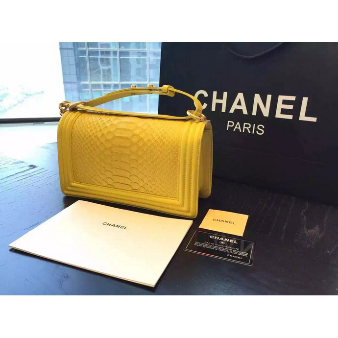 2015 Boy Chanel Flap Shoulder Bag Python Leather A66095 Yellow with Gold