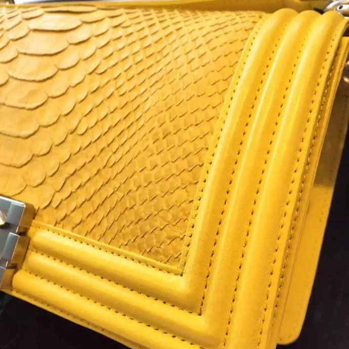 2015 Boy Chanel Flap Shoulder Bag Python Leather A66095 Yellow with Silver