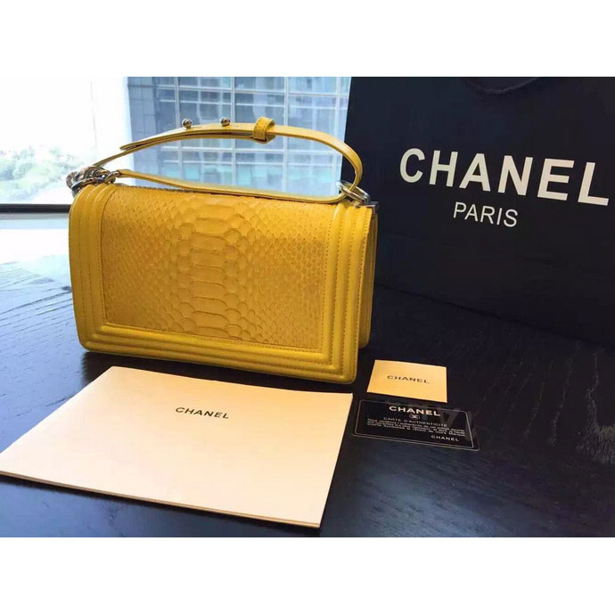 2015 Boy Chanel Flap Shoulder Bag Python Leather A66095 Yellow with Silver