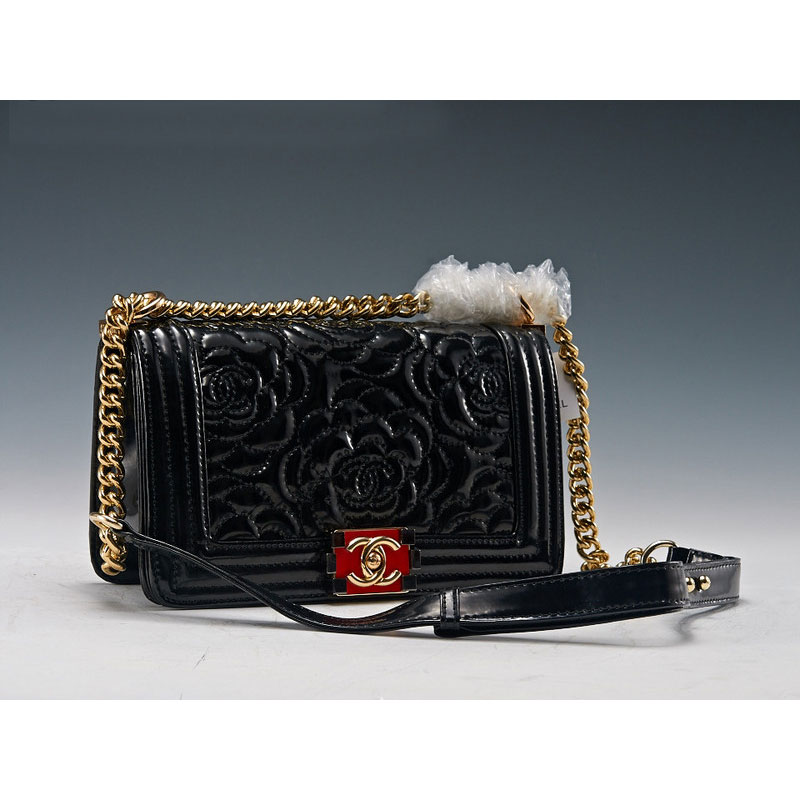 2015 Boy Chanel Flap Shoulder Bag in Patent Leather A6853 Black