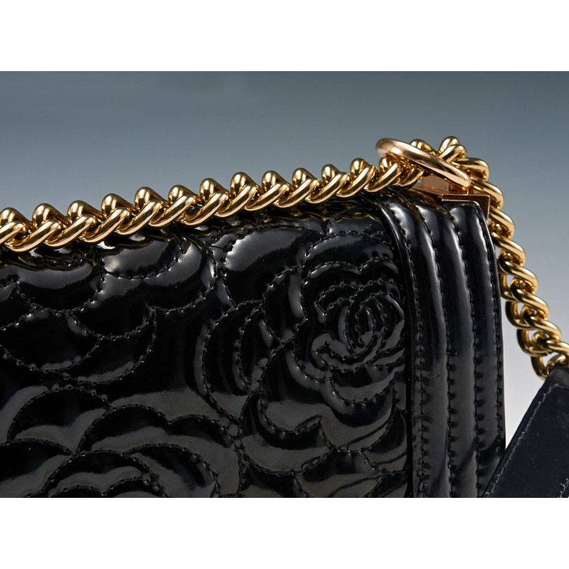 2015 Boy Chanel Flap Shoulder Bag in Patent Leather A6853 Black