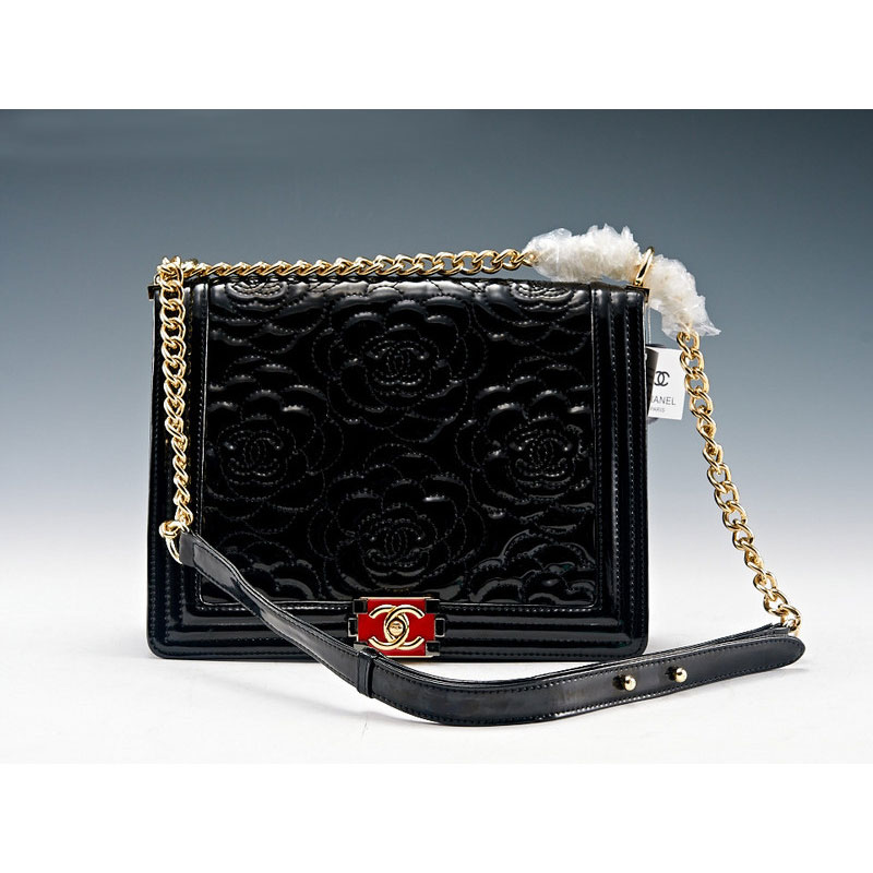 2015 Boy Chanel Flap Shoulder Bag in Patent Leather A6854 Black