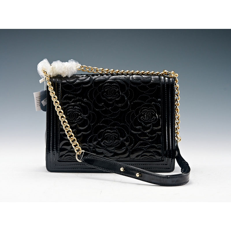 2015 Boy Chanel Flap Shoulder Bag in Patent Leather A6854 Black