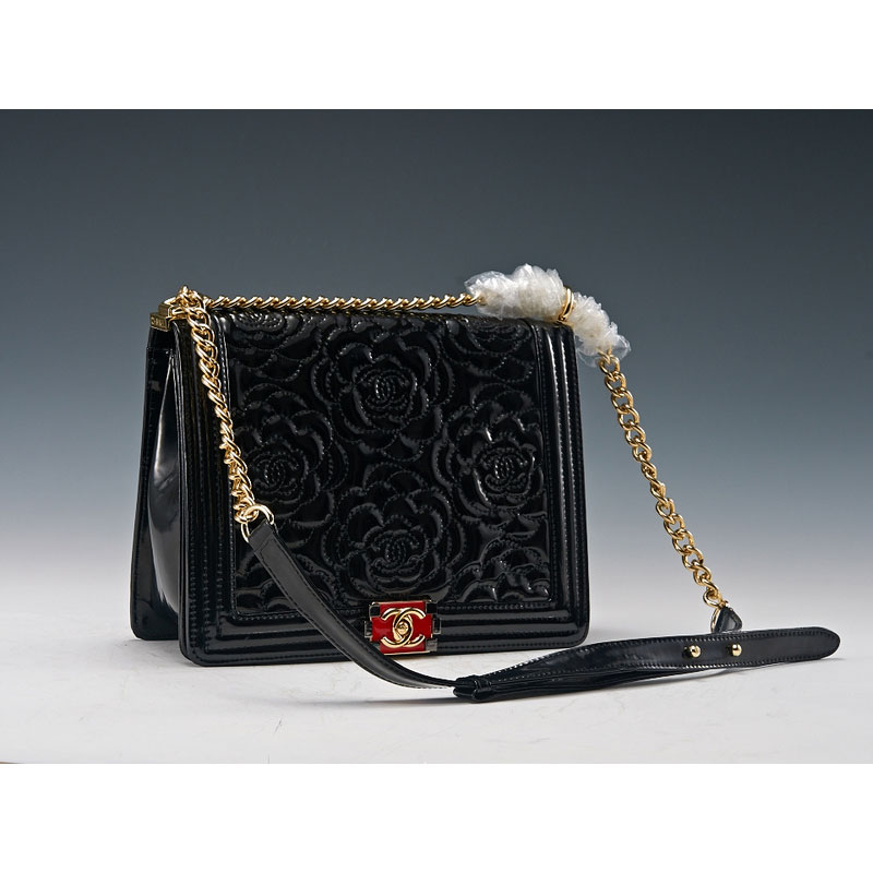 2015 Boy Chanel Flap Shoulder Bag in Patent Leather A6854 Black