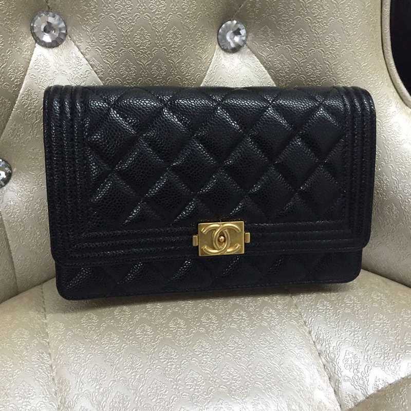 2015 Boy Chanel WOC mini Flap Bag Black Original Caviar leather A80287