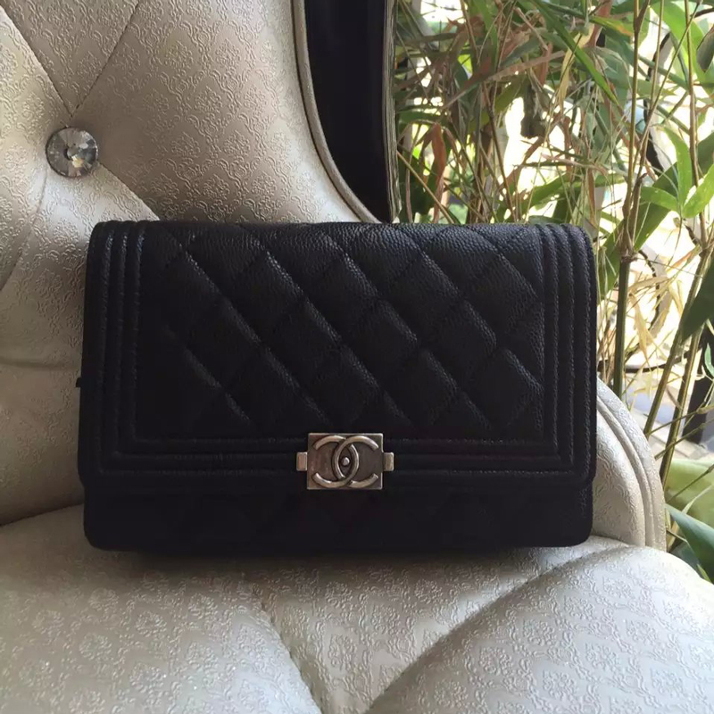 2015 Boy Chanel WOC mini Flap Bag Black Original Caviar leather A80287