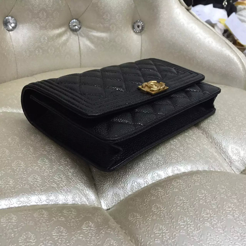 2015 Boy Chanel WOC mini Flap Bag Black Original Caviar leather A80287