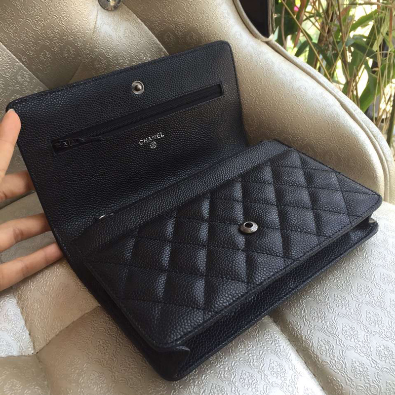 2015 Boy Chanel WOC mini Flap Bag Black Original Caviar leather A80287