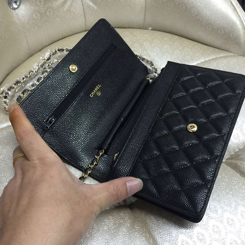 2015 Boy Chanel WOC mini Flap Bag Black Original Caviar leather A80287